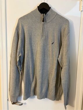 Nautica Gray Zip-Neck Sweater with Navy Logo